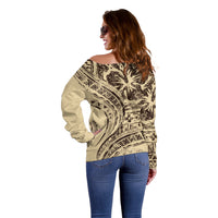 Hawaiian Hibiscus Tribal Vintage Motif Off Shoulder Sweater Ver 3