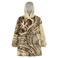 Hawaiian Hibiscus Tribal Vintage Motif Wearable Blanket Hoodie Ver 3 LT9 One Size Beige - Polynesian Pride