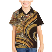 Hawaiian Hibiscus Tribal Vintage Motif Family Matching Mermaid Dress and Hawaiian Shirt Ver 4 LT9 Son's Shirt Gold - Polynesian Pride