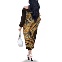 Hawaiian Hibiscus Tribal Vintage Motif Family Matching Off The Shoulder Long Sleeve Dress and Hawaiian Shirt Ver 4 LT9 - Polynesian Pride