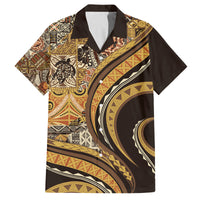 Hawaiian Hibiscus Tribal Vintage Motif Family Matching Off Shoulder Short Dress and Hawaiian Shirt Ver 4 LT9 Dad's Shirt - Short Sleeve Gold - Polynesian Pride