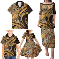 Hawaiian Hibiscus Tribal Vintage Motif Family Matching Puletasi and Hawaiian Shirt Ver 4 LT9 - Polynesian Pride