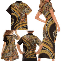 Hawaiian Hibiscus Tribal Vintage Motif Family Matching Short Sleeve Bodycon Dress and Hawaiian Shirt Ver 4 LT9 - Polynesian Pride
