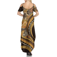Hawaiian Hibiscus Tribal Vintage Motif Family Matching Summer Maxi Dress and Hawaiian Shirt Ver 4 LT9 - Polynesian Pride