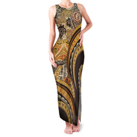 Hawaiian Hibiscus Tribal Vintage Motif Family Matching Tank Maxi Dress and Hawaiian Shirt Ver 4 LT9 Mom's Dress Gold - Polynesian Pride