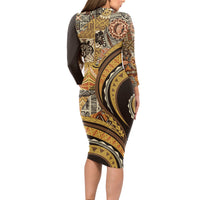 Hawaiian Hibiscus Tribal Vintage Motif Long Sleeve Bodycon Dress Ver 4 LT9 - Polynesian Pride