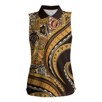 Hawaiian Hibiscus Tribal Vintage Motif Women Sleeveless Polo Shirt Ver 4 LT9 Female Gold - Polynesian Pride