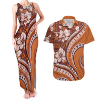 Hawaiian Hibiscus Tribal Vintage Motif Couples Matching Tank Maxi Dress and Hawaiian Shirt Ver 5 LT9 Gold - Polynesian Pride