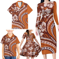 Hawaiian Hibiscus Tribal Vintage Motif Family Matching Long Sleeve Bodycon Dress and Hawaiian Shirt Ver 5 LT9 - Polynesian Pride