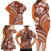 Hawaiian Hibiscus Tribal Vintage Motif Family Matching Long Sleeve Bodycon Dress and Hawaiian Shirt Ver 5 LT9 - Polynesian Pride