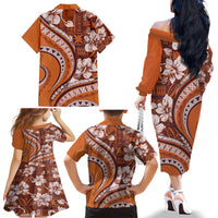Hawaiian Hibiscus Tribal Vintage Motif Family Matching Off The Shoulder Long Sleeve Dress and Hawaiian Shirt Ver 5 LT9 - Polynesian Pride