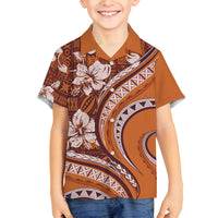 Hawaiian Hibiscus Tribal Vintage Motif Family Matching Off The Shoulder Long Sleeve Dress and Hawaiian Shirt Ver 5 LT9 Son's Shirt Gold - Polynesian Pride