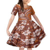 Hawaiian Hibiscus Tribal Vintage Motif Family Matching Puletasi and Hawaiian Shirt Ver 5 LT9 Daughter's Dress Gold - Polynesian Pride