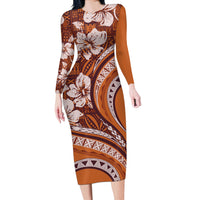Hawaiian Hibiscus Tribal Vintage Motif Long Sleeve Bodycon Dress Ver 5 LT9 Long Dress Gold - Polynesian Pride