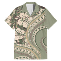 Hawaiian Hibiscus Tribal Vintage Motif Family Matching Mermaid Dress and Hawaiian Shirt Ver 6 LT9 Dad's Shirt - Short Sleeve Green Pastel - Polynesian Pride