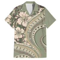 Hawaiian Hibiscus Tribal Vintage Motif Family Matching Puletasi and Hawaiian Shirt Ver 6 LT9 Dad's Shirt - Short Sleeve Green Pastel - Polynesian Pride