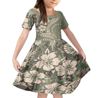 Hawaiian Hibiscus Tribal Vintage Motif Family Matching Summer Maxi Dress and Hawaiian Shirt Ver 6 LT9 Daughter's Dress Green Pastel - Polynesian Pride