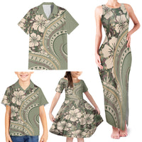 Hawaiian Hibiscus Tribal Vintage Motif Family Matching Tank Maxi Dress and Hawaiian Shirt Ver 6 LT9 - Polynesian Pride
