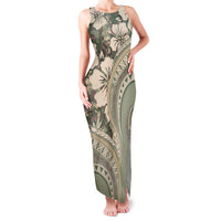 Hawaiian Hibiscus Tribal Vintage Motif Family Matching Tank Maxi Dress and Hawaiian Shirt Ver 6 LT9 Mom's Dress Green Pastel - Polynesian Pride