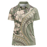 Hawaiian Hibiscus Tribal Vintage Motif Women Polo Shirt Ver 6 LT9 Female Green Pastel - Polynesian Pride
