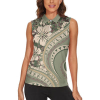 Hawaiian Hibiscus Tribal Vintage Motif Women Sleeveless Polo Shirt Ver 6 LT9 - Polynesian Pride