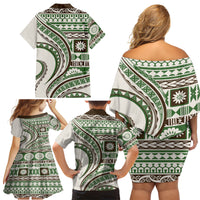 Hawaiian Hibiscus Tribal Vintage Motif Family Matching Off Shoulder Short Dress and Hawaiian Shirt Ver 7 LT9 - Polynesian Pride