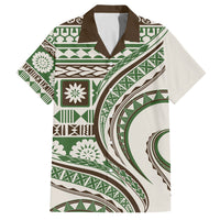 Hawaiian Hibiscus Tribal Vintage Motif Family Matching Summer Maxi Dress and Hawaiian Shirt Ver 7 LT9 Dad's Shirt - Short Sleeve Green - Polynesian Pride
