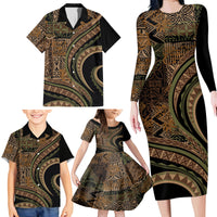 Hawaiian Hibiscus Tribal Vintage Motif Family Matching Long Sleeve Bodycon Dress and Hawaiian Shirt Ver 8 LT9 - Polynesian Pride