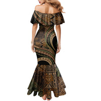 Hawaiian Hibiscus Tribal Vintage Motif Family Matching Mermaid Dress and Hawaiian Shirt Ver 8 LT9 - Polynesian Pride