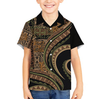 Hawaiian Hibiscus Tribal Vintage Motif Family Matching Short Sleeve Bodycon Dress and Hawaiian Shirt Ver 8 LT9 Son's Shirt Brown - Polynesian Pride