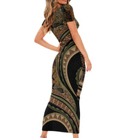 Hawaiian Hibiscus Tribal Vintage Motif Short Sleeve Bodycon Dress Ver 8 LT9 - Polynesian Pride