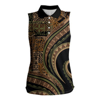 Hawaiian Hibiscus Tribal Vintage Motif Women Sleeveless Polo Shirt Ver 8 LT9 Female Brown - Polynesian Pride