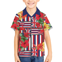 Hawaii Hibiscus Lei Family Matching Puletasi and Hawaiian Shirt Hawaiian Flag Motif LT9 Son's Shirt Red - Polynesian Pride