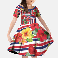 Hawaii Hibiscus Lei Family Matching Tank Maxi Dress and Hawaiian Shirt Hawaiian Flag Motif LT9 Daughter's Dress Red - Polynesian Pride