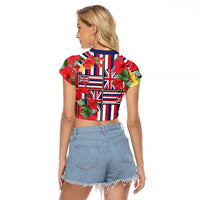 Hawaii Hibiscus Lei Raglan Cropped T Shirt Hawaiian Flag Motif