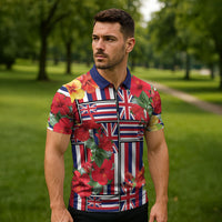 Hawaii Hibiscus Lei Zipper Polo Shirt Hawaiian Flag Motif
