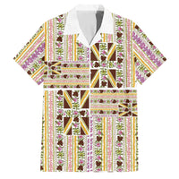 Hawaii Lokelani Pikake Lei Family Matching Off Shoulder Short Dress and Hawaiian Shirt Hawaiian Flag Motif LT9 Dad's Shirt - Short Sleeve White - Polynesian Pride