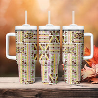 Hawaii Lokelani Pikake Lei Tumbler With Handle Hawaiian Flag Motif