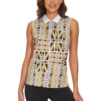 Hawaii Lokelani Pikake Lei Women Sleeveless Polo Shirt Hawaiian Flag Motif LT9 - Polynesian Pride