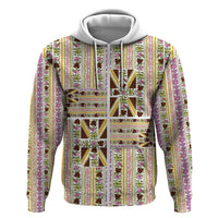 Hawaii Lokelani Pikake Lei Zip Hoodie Hawaiian Flag Motif