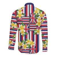 Hawaii Plumeria Lei Long Sleeve Button Shirt Hawaiian Flag Motif LT9 - Polynesian Pride
