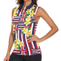 Hawaii Plumeria Lei Women Sleeveless Polo Shirt Hawaiian Flag Motif LT9 - Polynesian Pride