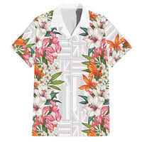 Hawaii Tropical Twist Lei Family Matching Mermaid Dress and Hawaiian Shirt Hawaiian Flag Motif LT9 Dad's Shirt - Short Sleeve White - Polynesian Pride