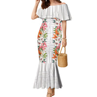 Hawaii Tropical Twist Lei Family Matching Mermaid Dress and Hawaiian Shirt Hawaiian Flag Motif LT9 Mom's Dress White - Polynesian Pride