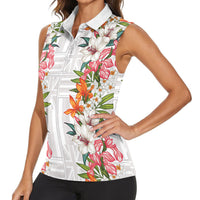 Hawaii Tropical Twist Lei Women Sleeveless Polo Shirt Hawaiian Flag Motif LT9 - Polynesian Pride