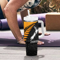 Australia New Zealand Rugby Tumbler With Handle Aboriginal Wallabies and Maori Black Fern Gold Vibe LT9 - Polynesian Pride