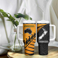 Australia New Zealand Rugby Tumbler With Handle Aboriginal Wallabies and Maori Black Fern Gold Vibe LT9 - Polynesian Pride