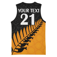 Australia New Zealand Rugby Basketball Jersey Gold Aboriginal Wallabies and Maori Black Fern LT9 - Polynesian Pride