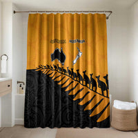 Australia New Zealand Rugby Bathroom Set Gold Aboriginal Wallabies and Maori Black Fern LT9 Shower Curtain Only Gold - Polynesian Pride