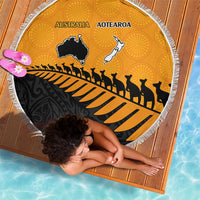 Australia New Zealand Rugby Beach Blanket Gold Aboriginal Wallabies and Maori Black Fern LT9 - Polynesian Pride
